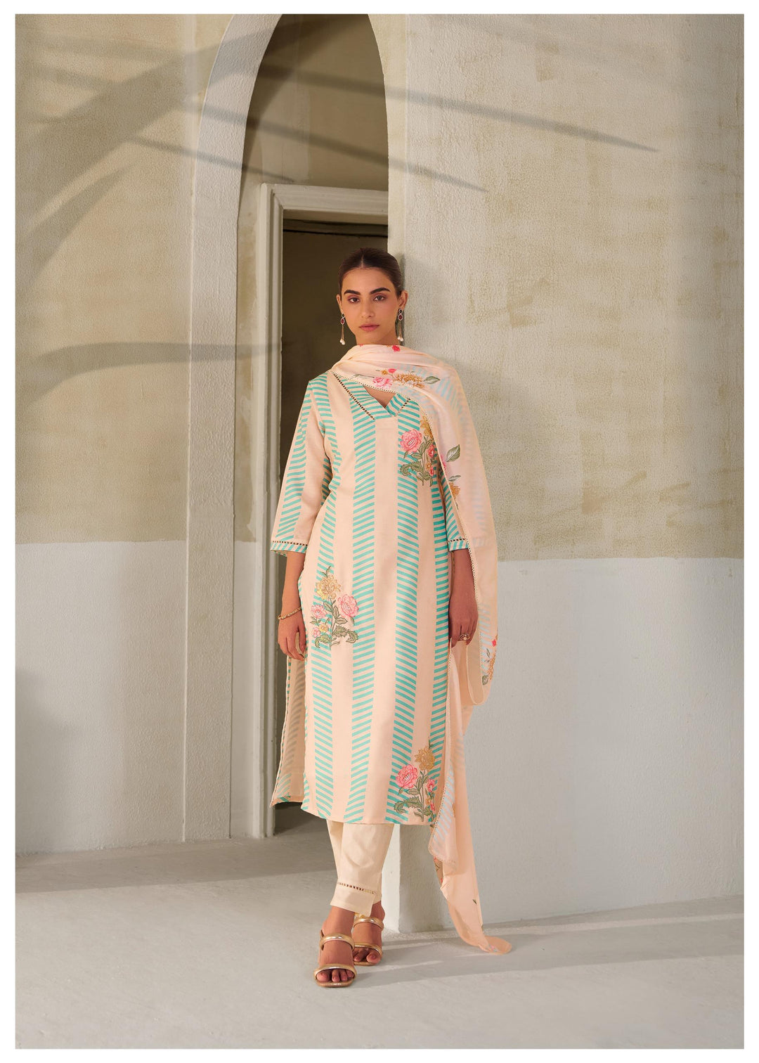 Nadira Palegreen Linen Cotton Suit set