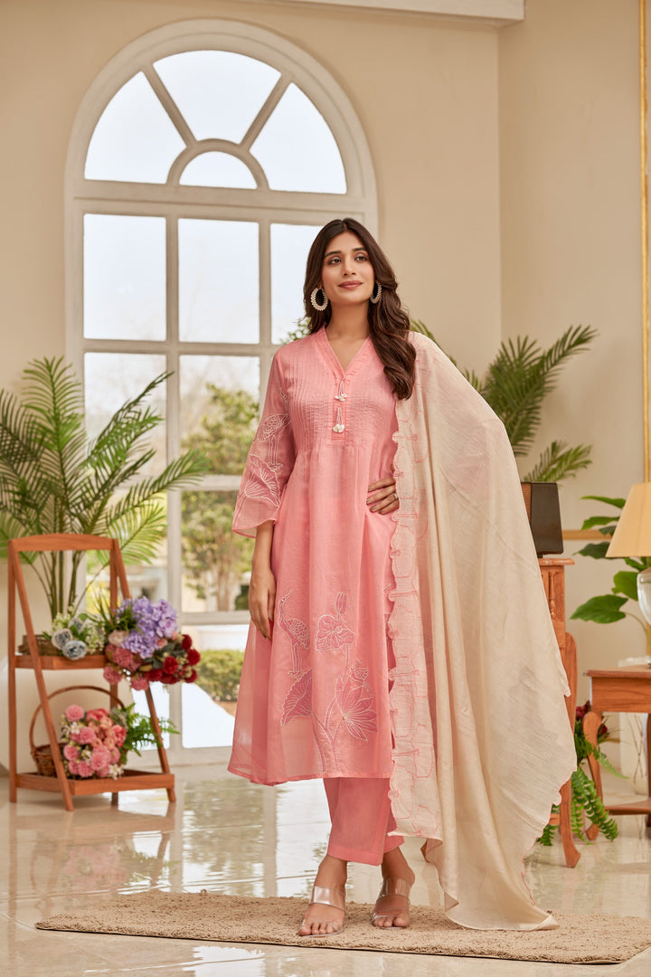 Gaurisha Salmon Pure Mul Applique Suit Set