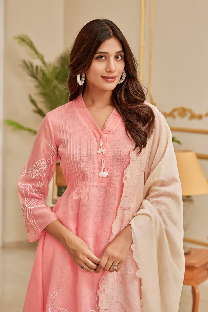 Gaurisha Salmon Pure Mul Applique Suit Set