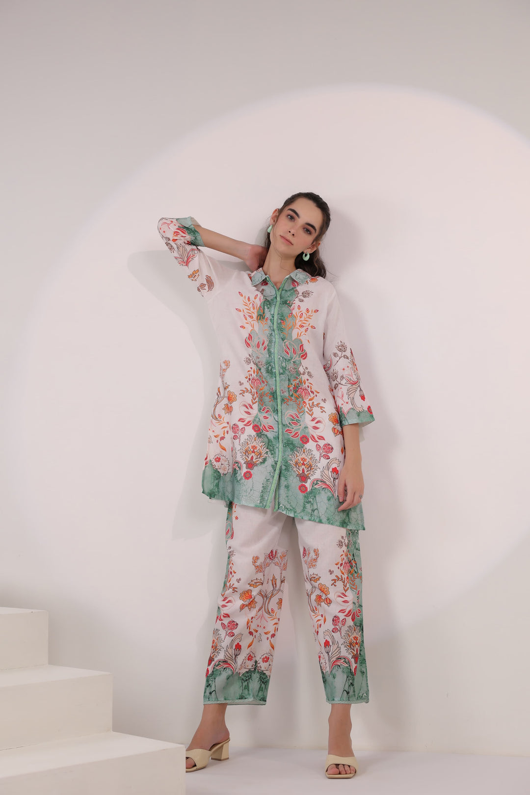 Kara Pine Linen Printed Co-ord set