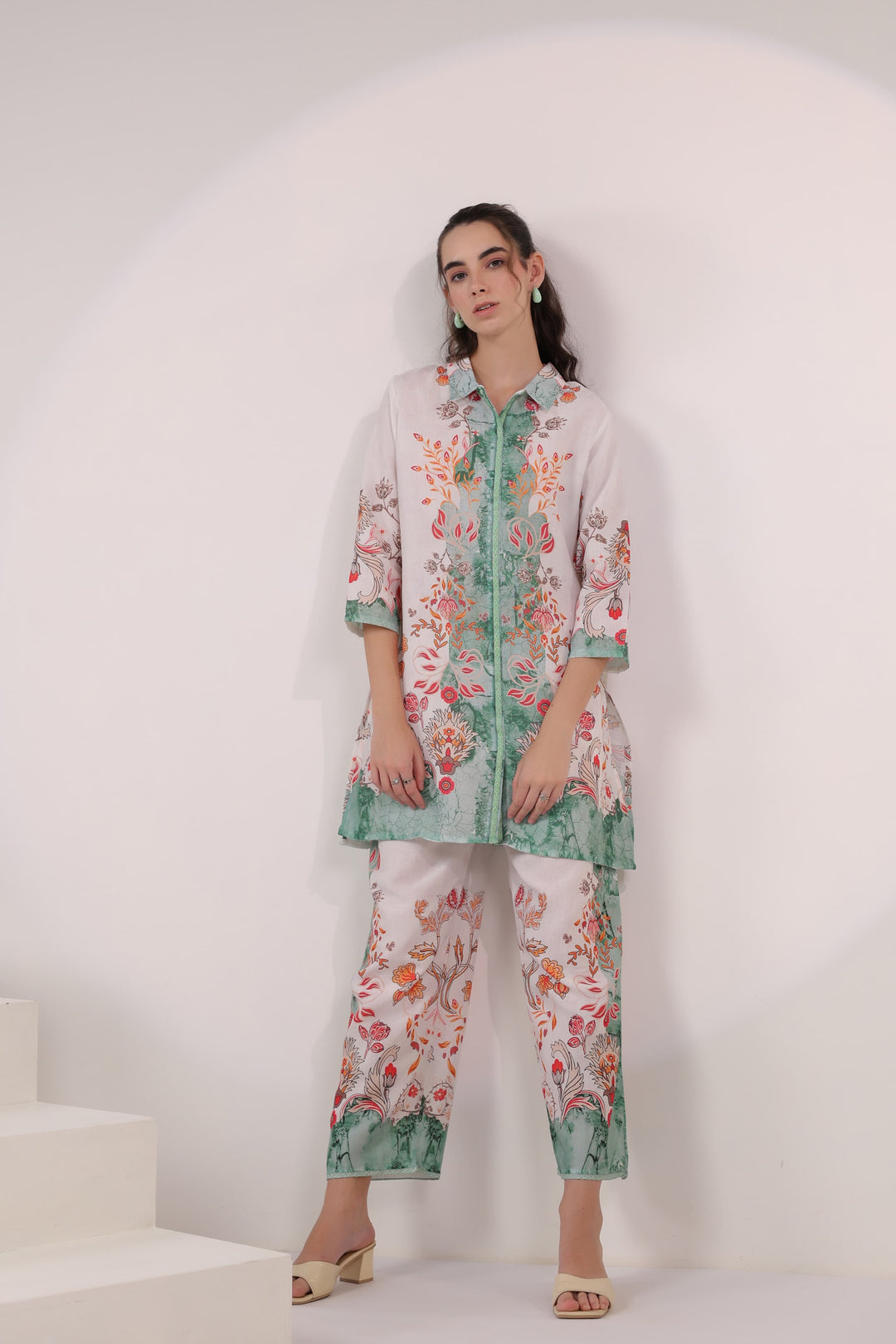 Kara Pine Linen Printed Co-ord set