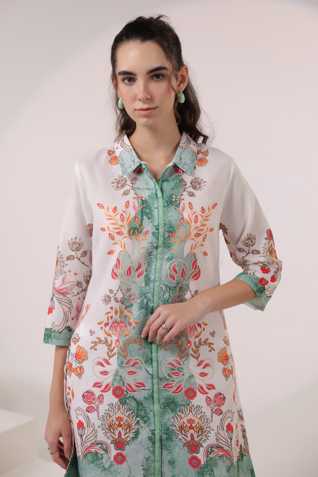 Kara Pine Linen Printed Co-ord set