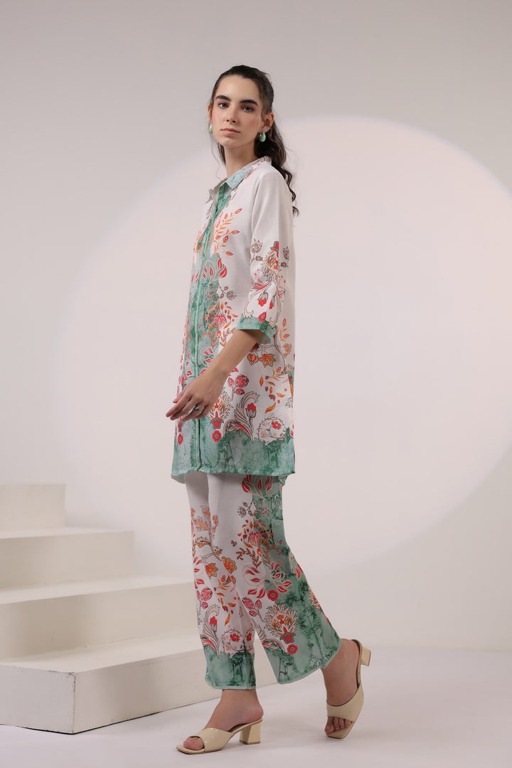 Kara Pine Linen Printed Co-ord set
