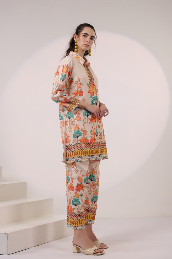 Kara Caramel Linen Printed Co-ord Set