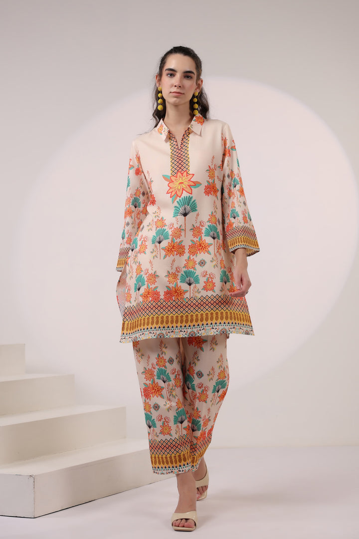 Kara Caramel Linen Printed Co-ord Set