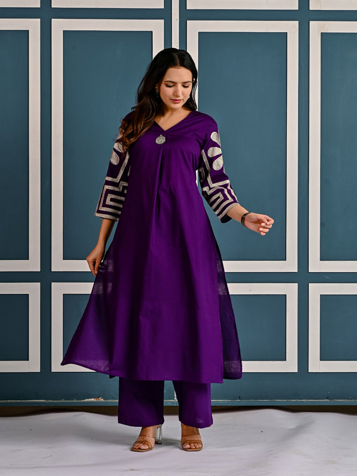 Mika amethyst Embroidery cotton Kurta Pant Set