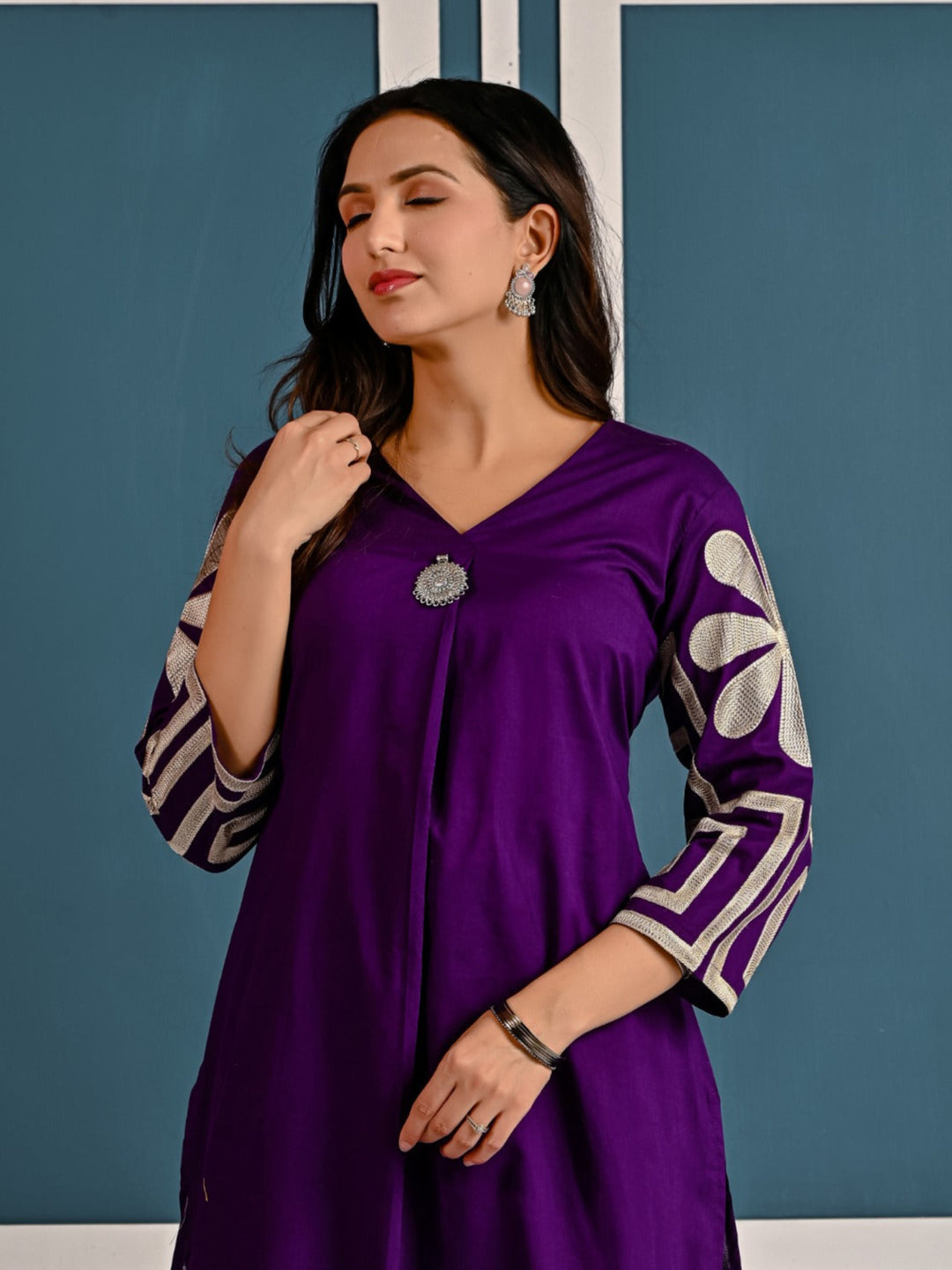 Mika amethyst Embroidery cotton Kurta Pant Set