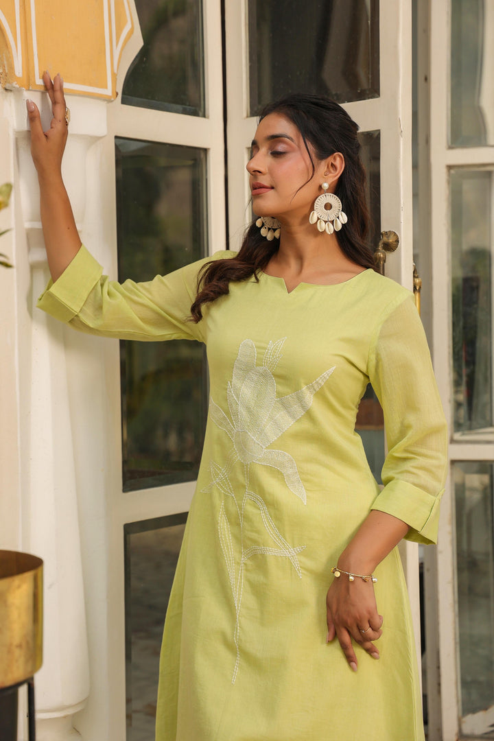 Vastramaya Mint Cotton Kurta Pant Set