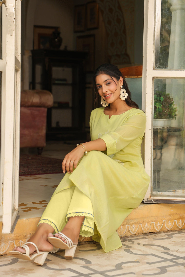 Vastramaya Mint Cotton Kurta Pant Set