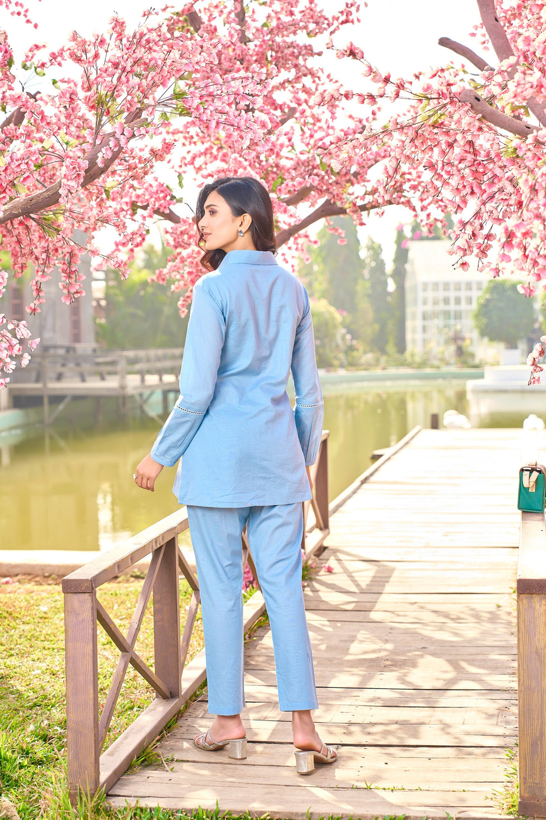 Iyana SoftBlue Embroidery Cotton  Co-ord Set