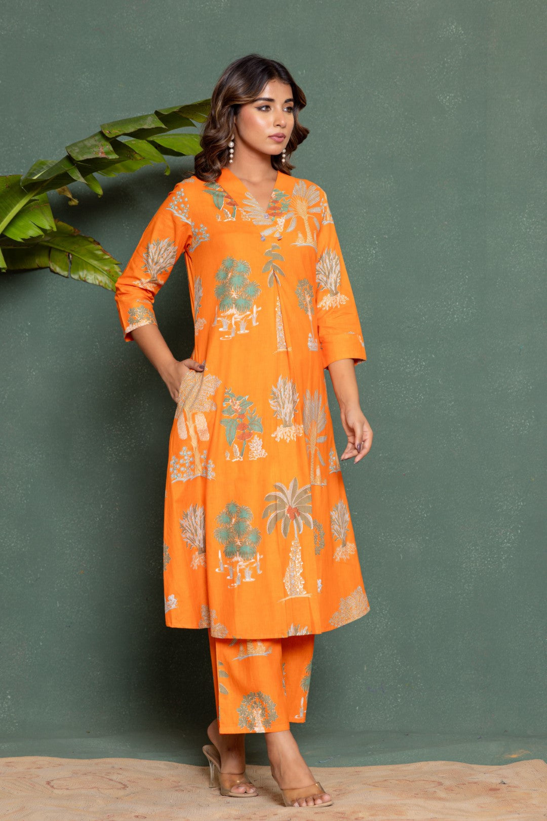 Mika Apricot Printed Kurta Pant Set