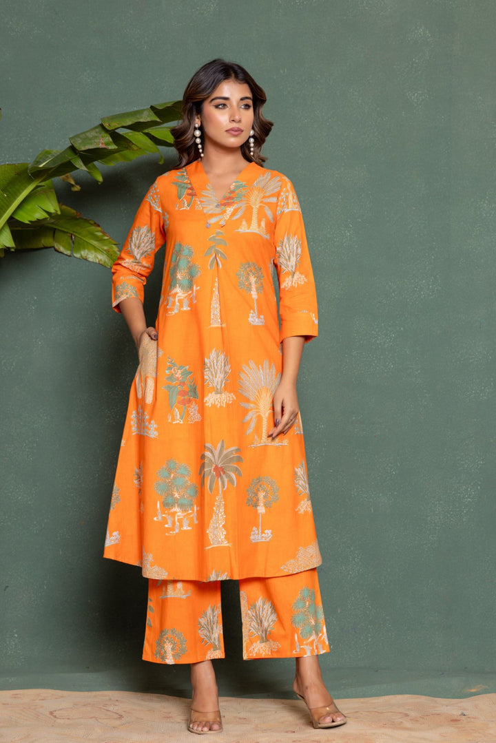 Mika Apricot Printed Kurta Pant Set