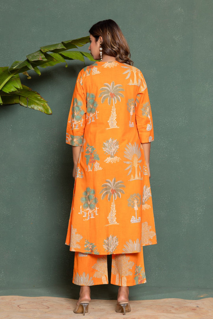 Mika Apricot Printed Kurta Pant Set