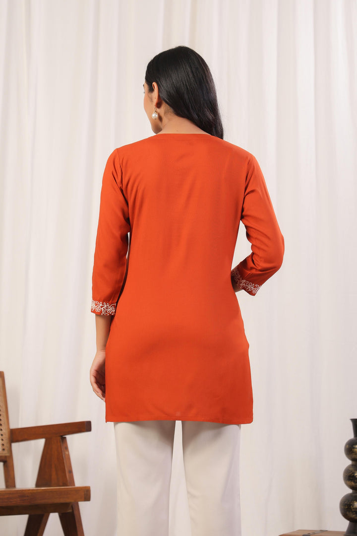 Cyra Apricot Embrodiery Top