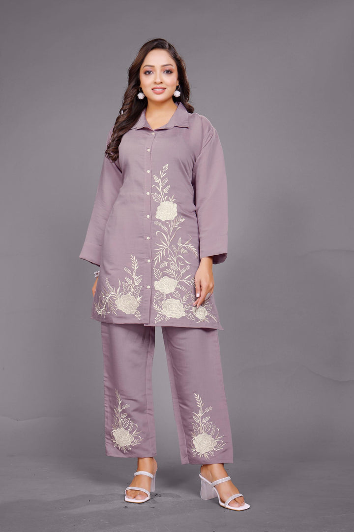 Divya Periwinkle Emrboidered Co-ord Set