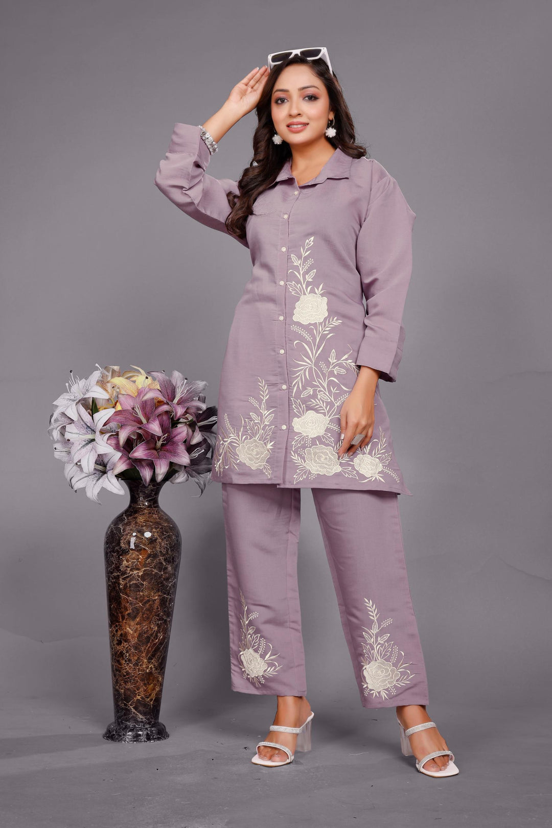 Divya Periwinkle Emrboidered Co-ord Set