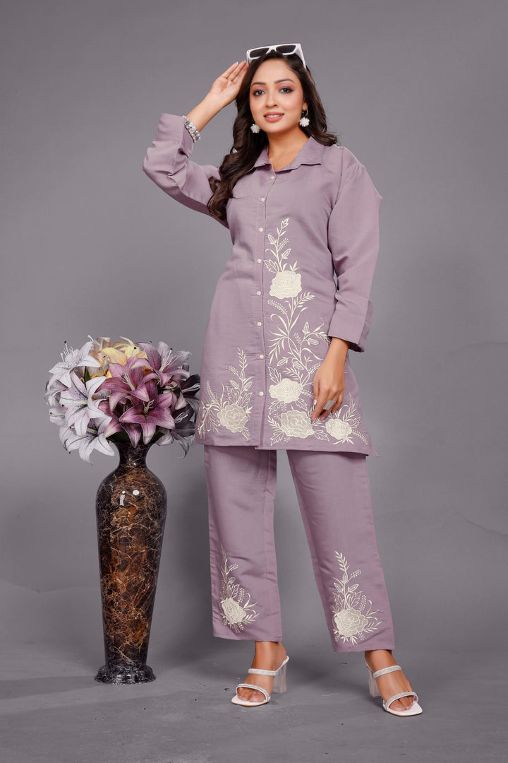Divya Periwinkle Emrboidered Co-ord Set