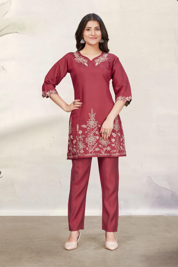 Divya Auburn Embroidered Co-ord Set