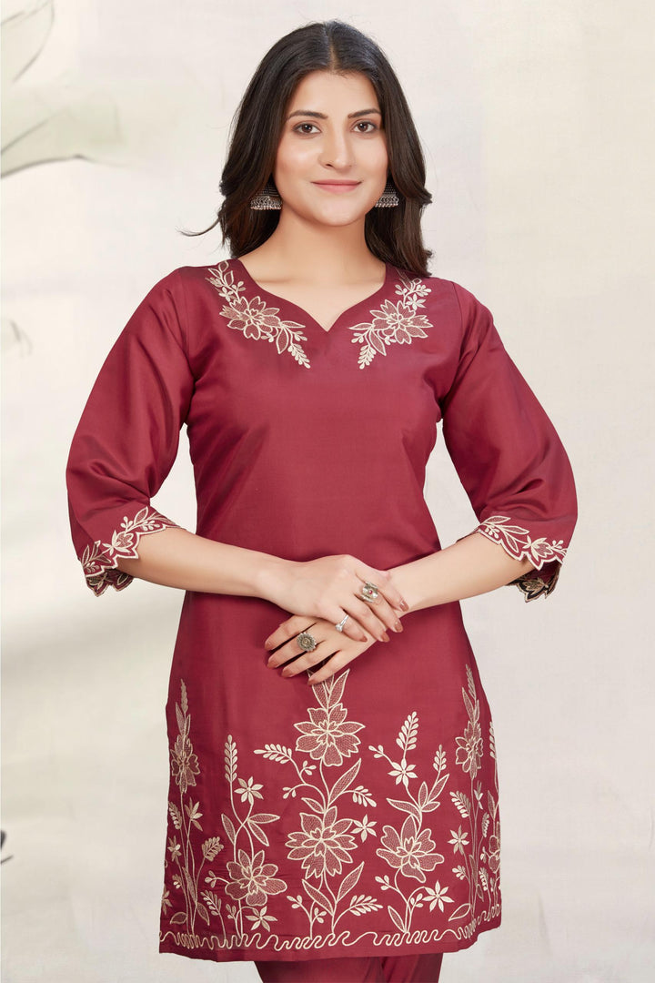 Divya Auburn Embroidered Co-ord Set