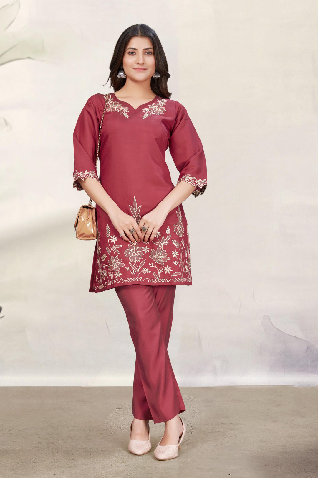 Divya Auburn Embroidered Co-ord Set