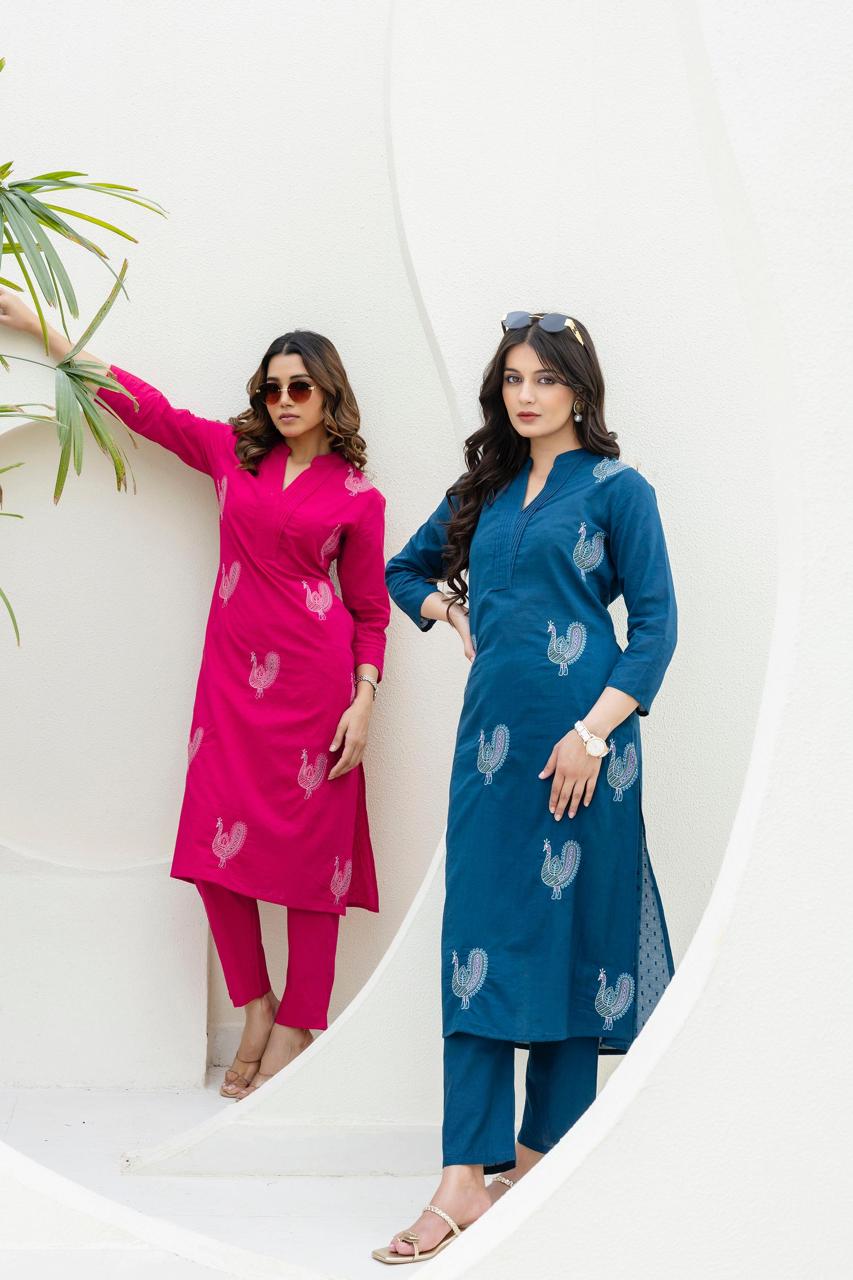 Mokabara Azure Embrodiery Cotton Kurta Pant Set
