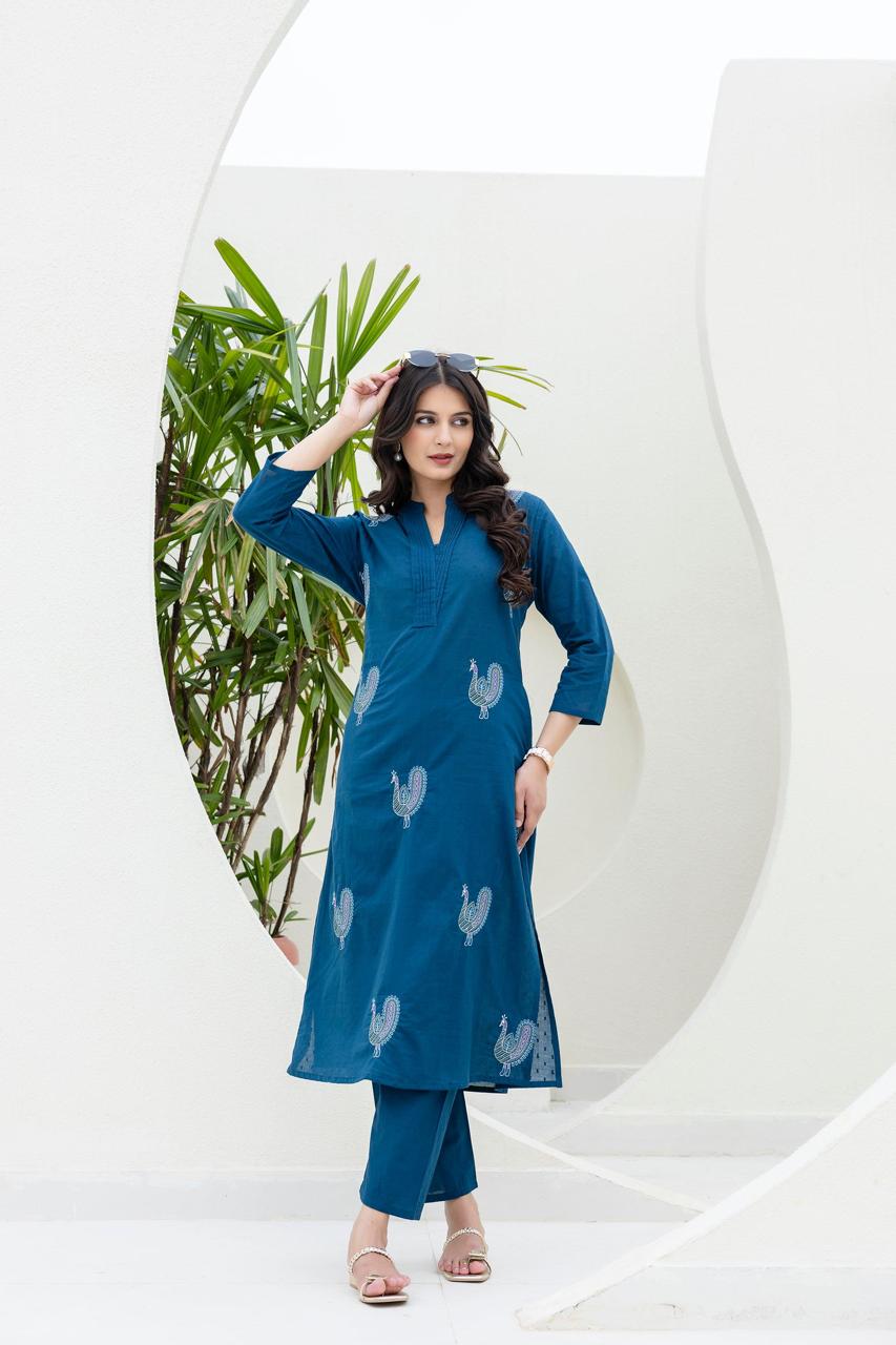 Mokabara Azure Embrodiery Cotton Kurta Pant Set