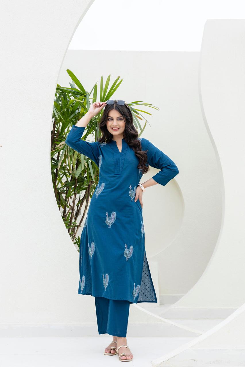 Mokabara Azure Embrodiery Cotton Kurta Pant Set