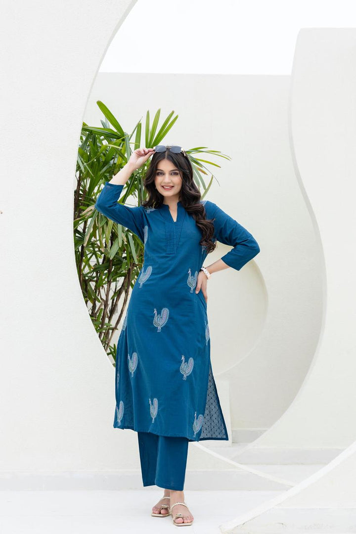 Mokabara Azure Embrodiery Cotton Kurta Pant Set