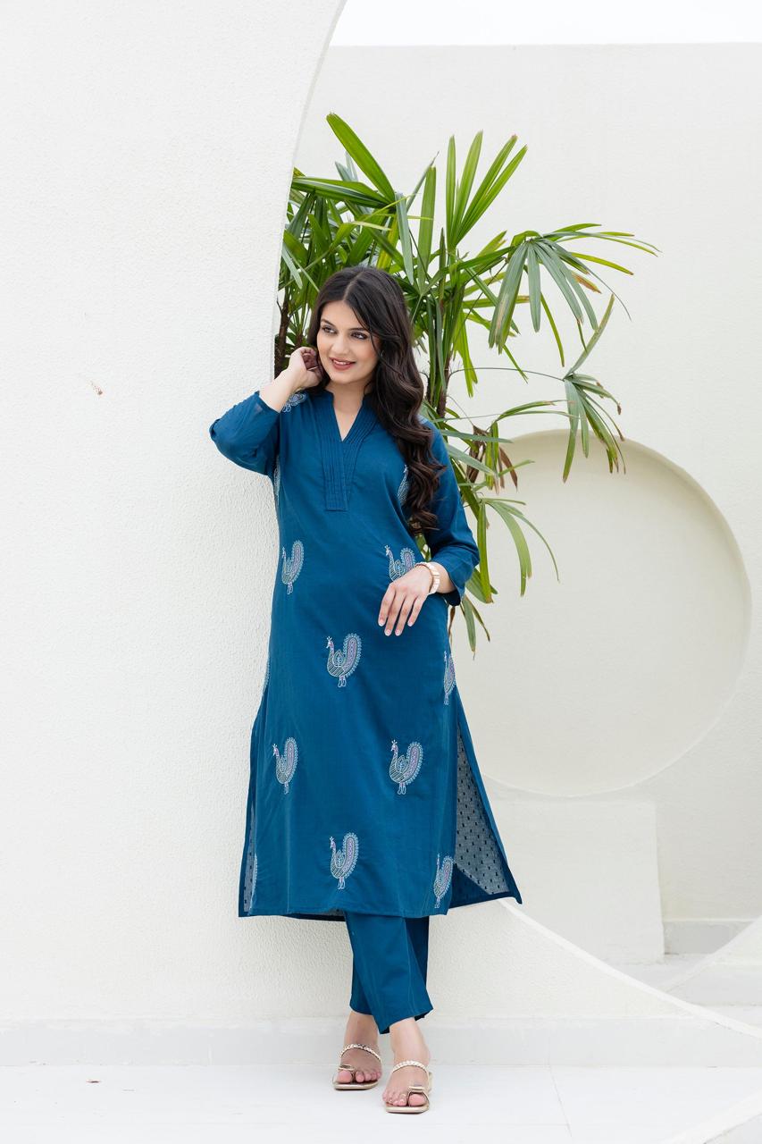 Mokabara Azure Embrodiery Cotton Kurta Pant Set
