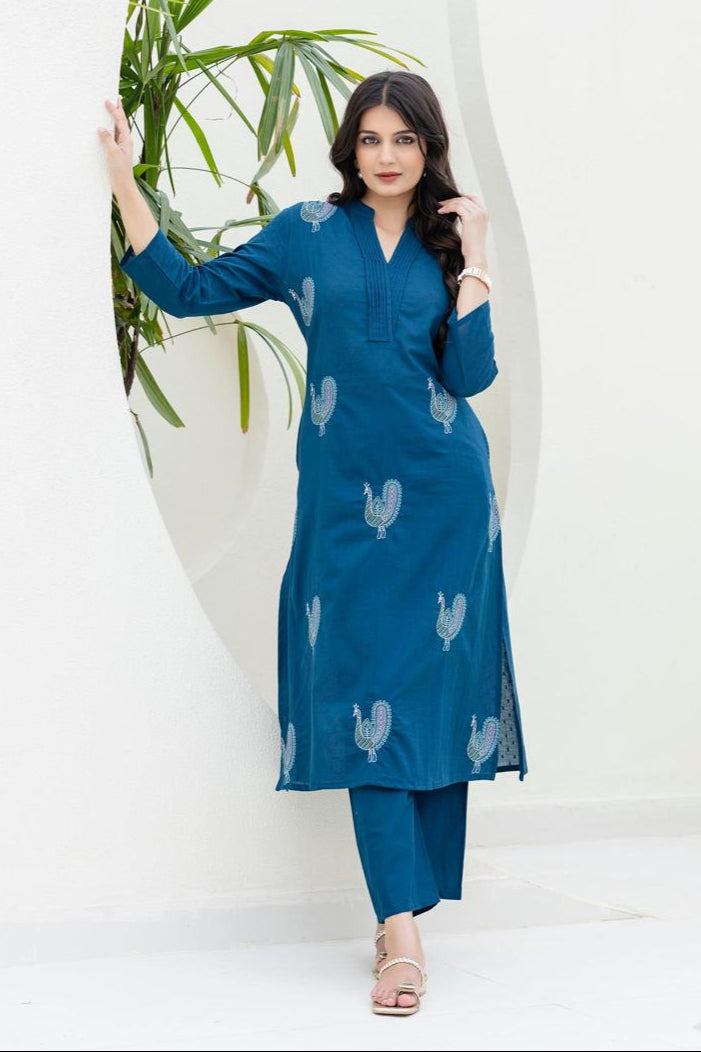 Mokabara Azure Embrodiery Cotton Kurta Pant Set