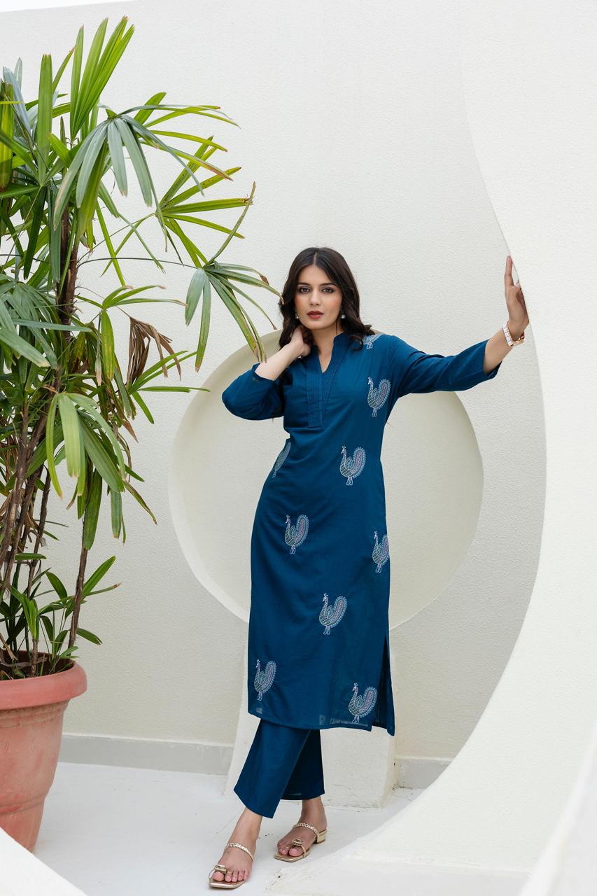 Mokabara Azure Embrodiery Cotton Kurta Pant Set