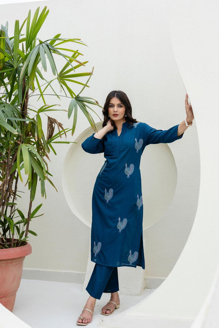 Mokabara Azure Embrodiery Cotton Kurta Pant Set