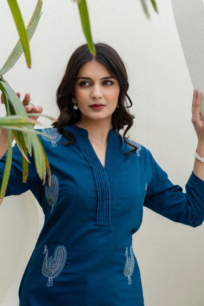 Mokabara Azure Embrodiery Cotton Kurta Pant Set