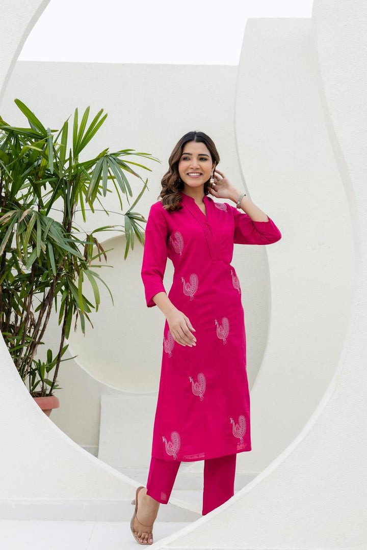 Mokabara Flamingo Embroidery Cotton Kurta Pant Set