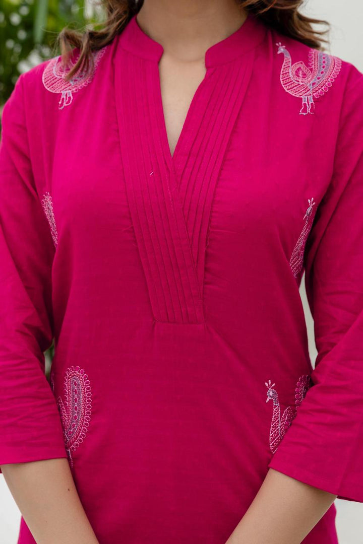 Mokabara Flamingo Embroidery Cotton Kurta Pant Set