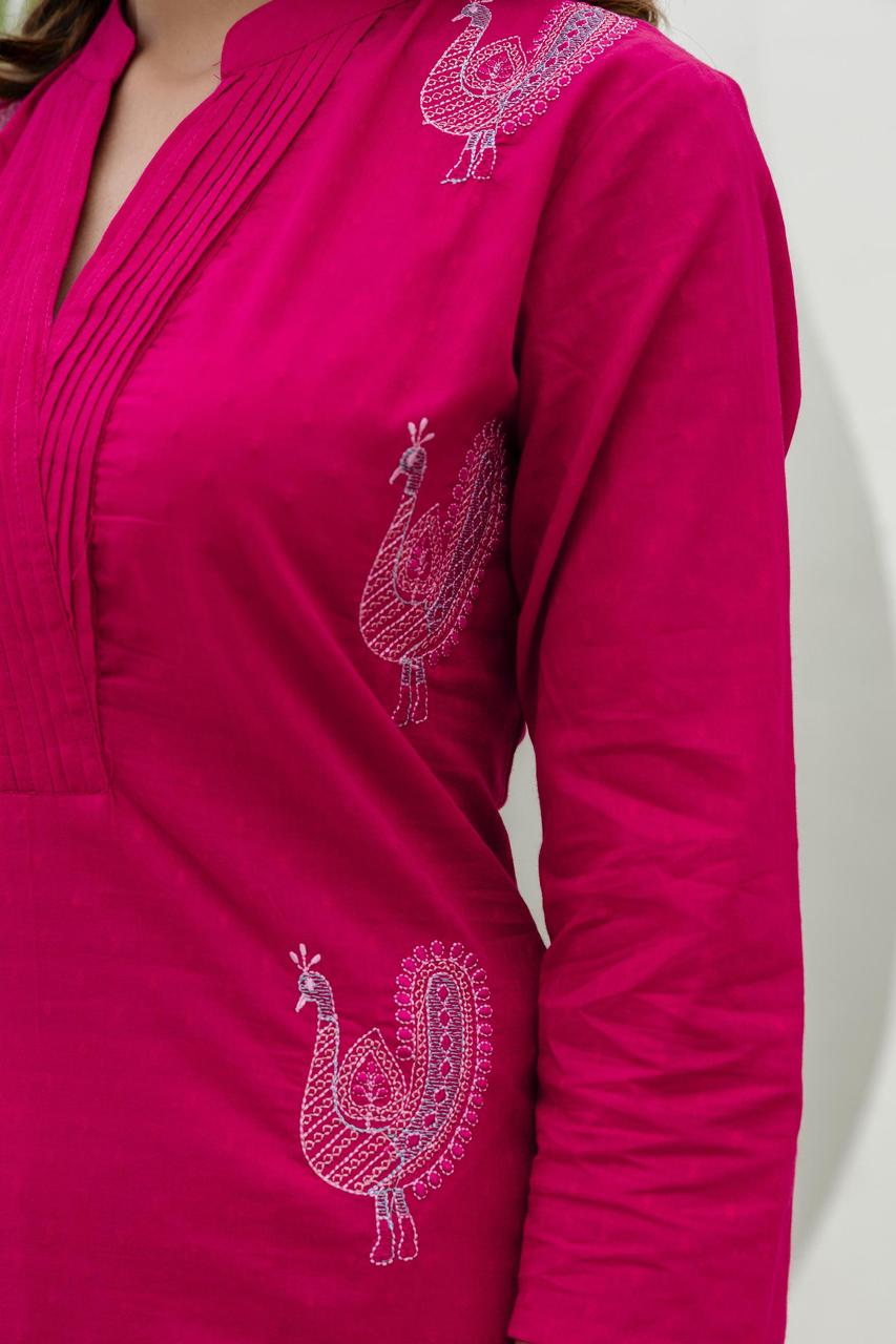 Mokabara Flamingo Embroidery Cotton Kurta Pant Set