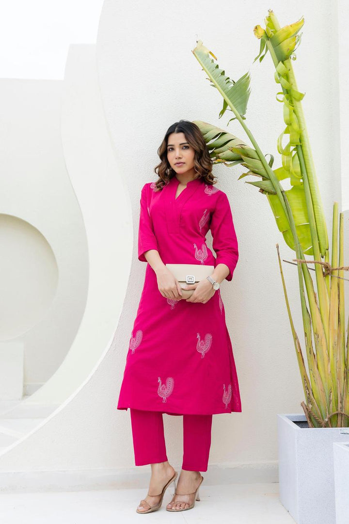Mokabara Flamingo Embroidery Cotton Kurta Pant Set