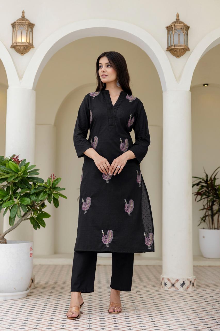 Mokabara Jade Embroidery Cotton Kurta Pant Set