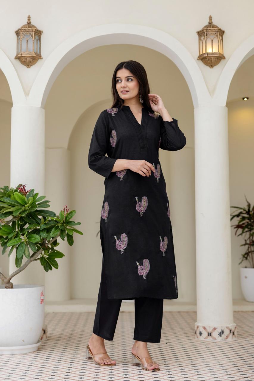 Mokabara Jade Embroidery Cotton Kurta Pant Set