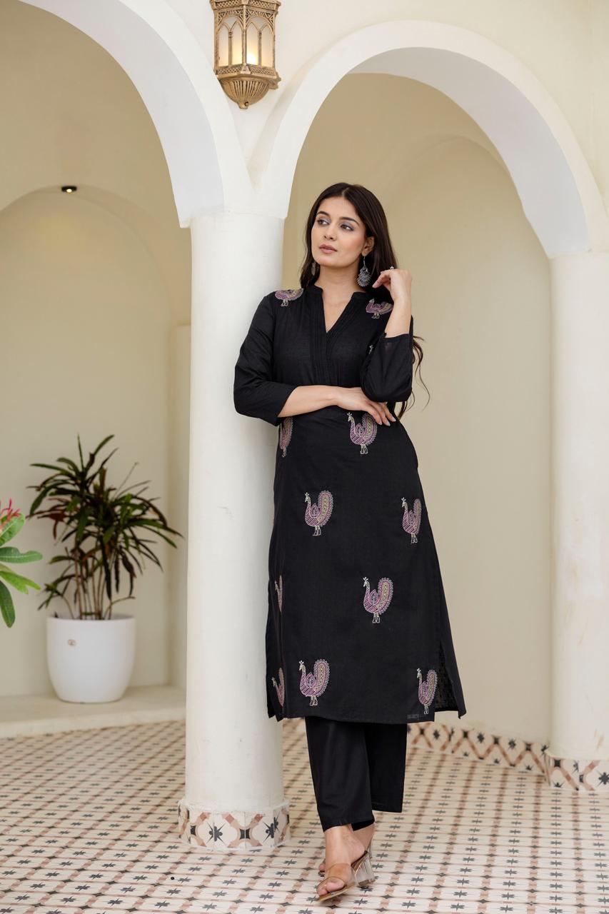 Mokabara Jade Embroidery Cotton Kurta Pant Set