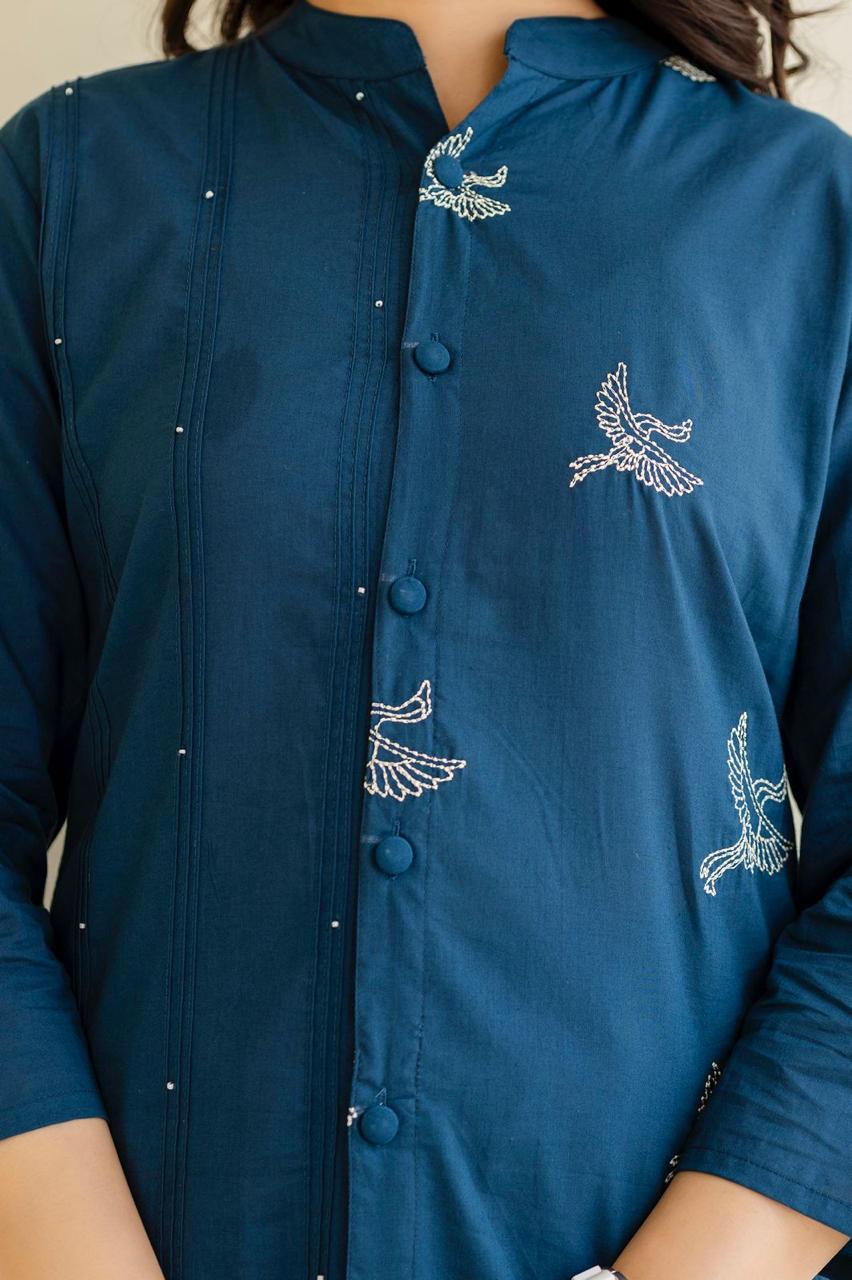 Mokabara Hibis Embroidery Cotton Kurta Pant Set