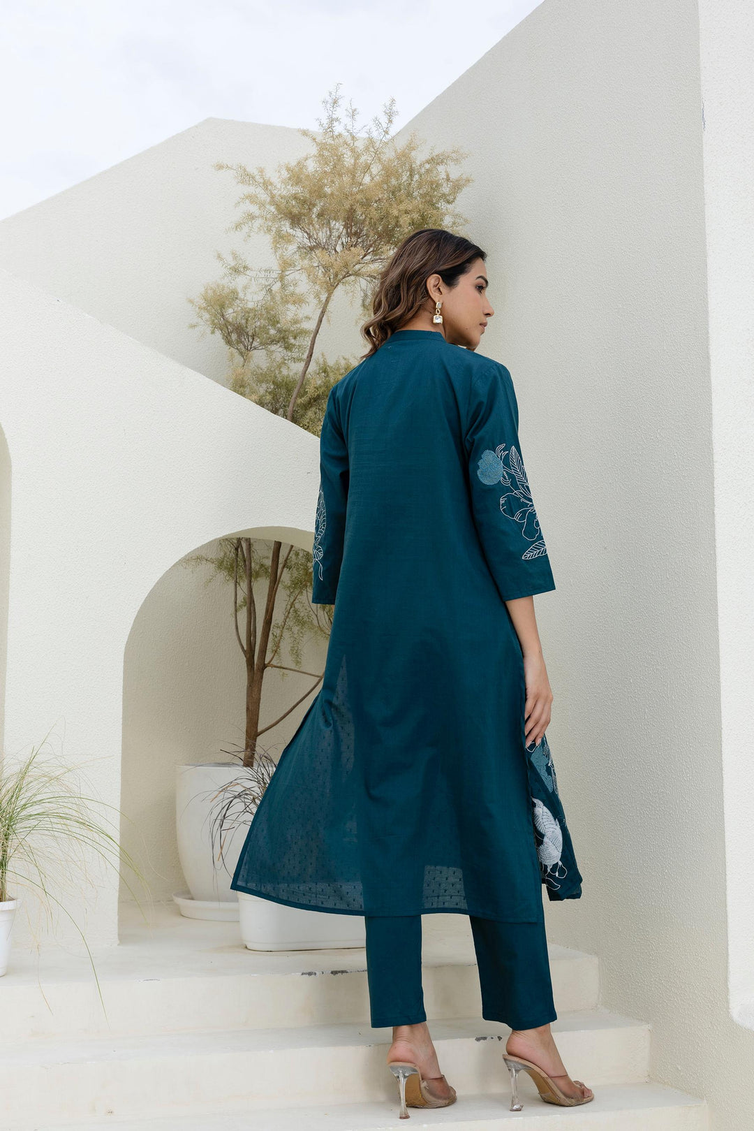 Mokabara Fern Embroidered Cotton Kurta Pant Set