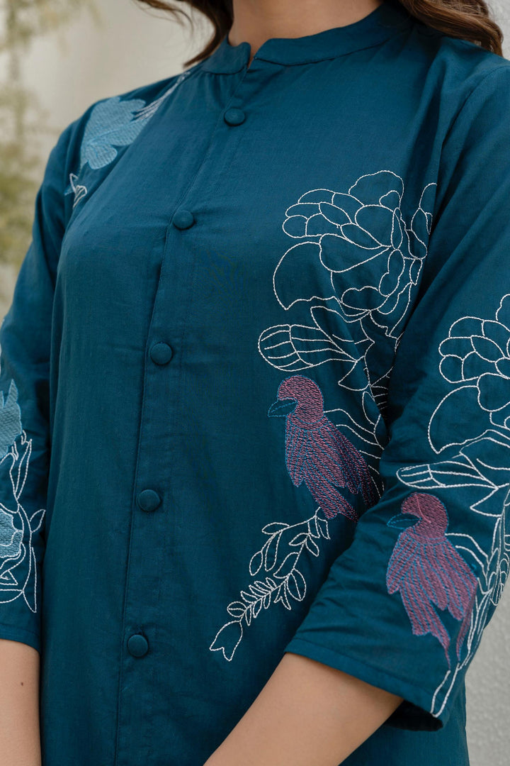 Mokabara Fern Embroidered Cotton Kurta Pant Set