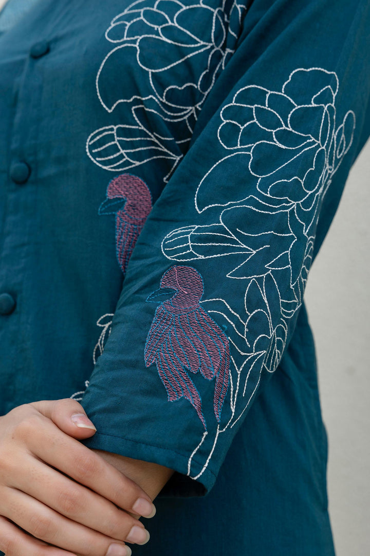 Mokabara Fern Embroidered Cotton Kurta Pant Set