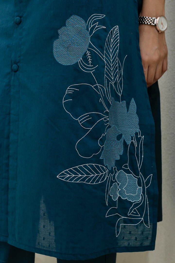 Mokabara Fern Embroidered Cotton Kurta Pant Set