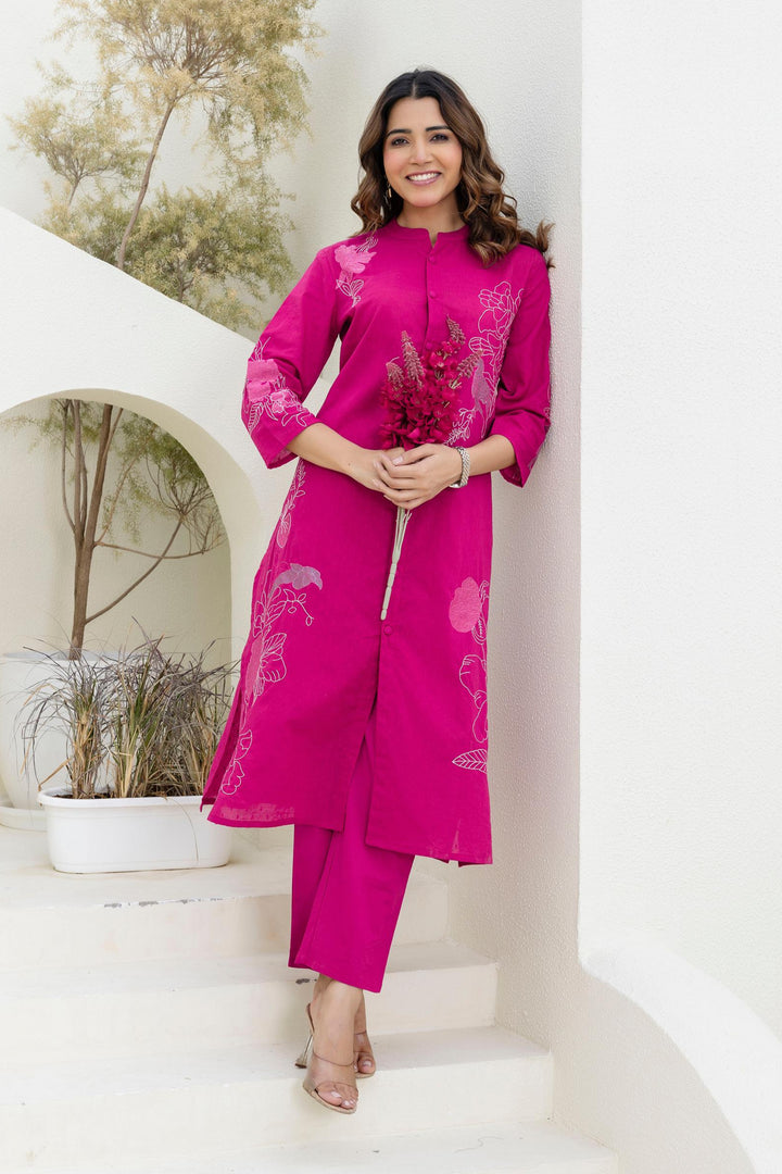 Mokabara Rosy embroidery cotton kurta pant set