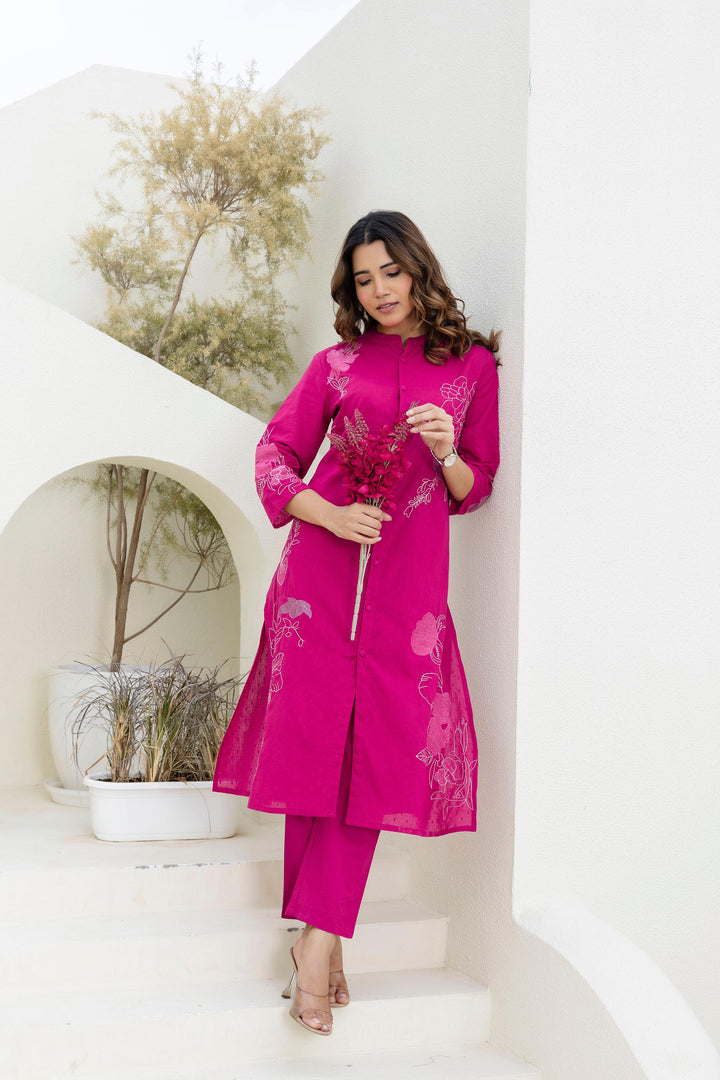 Mokabara Rosy embroidery cotton kurta pant set