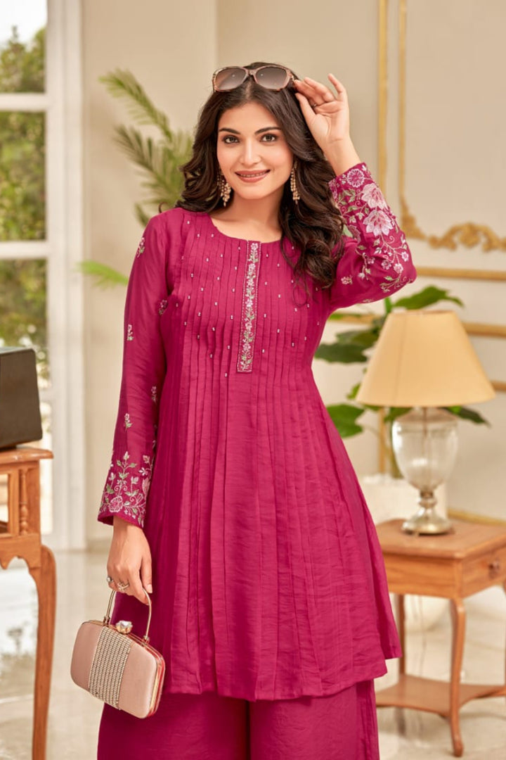 Gaurisha Merlot Embroidery Premium Co-ord Set