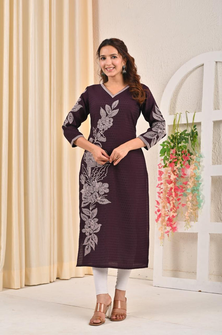 Sarvari Wine Embroidered Kurti