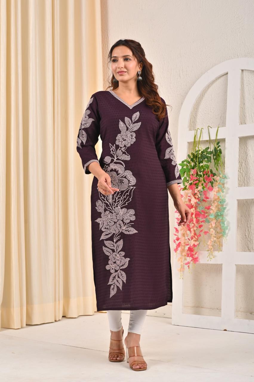 Sarvari Wine Embroidered Kurti